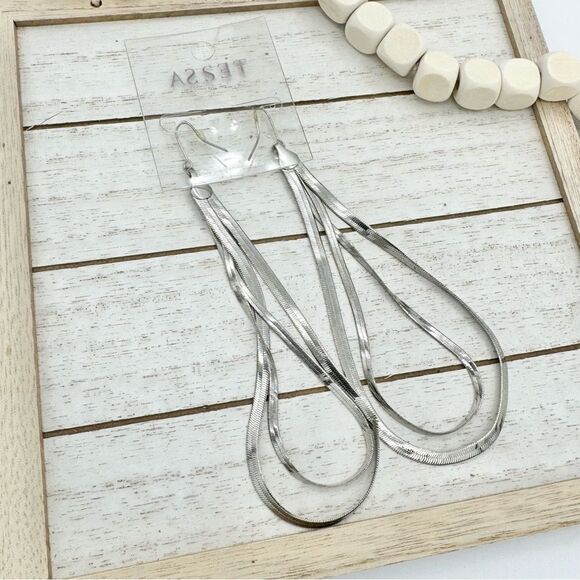 Tessa Silver Snake Chain Drop Hoop Earrings - Picture 2 of 6